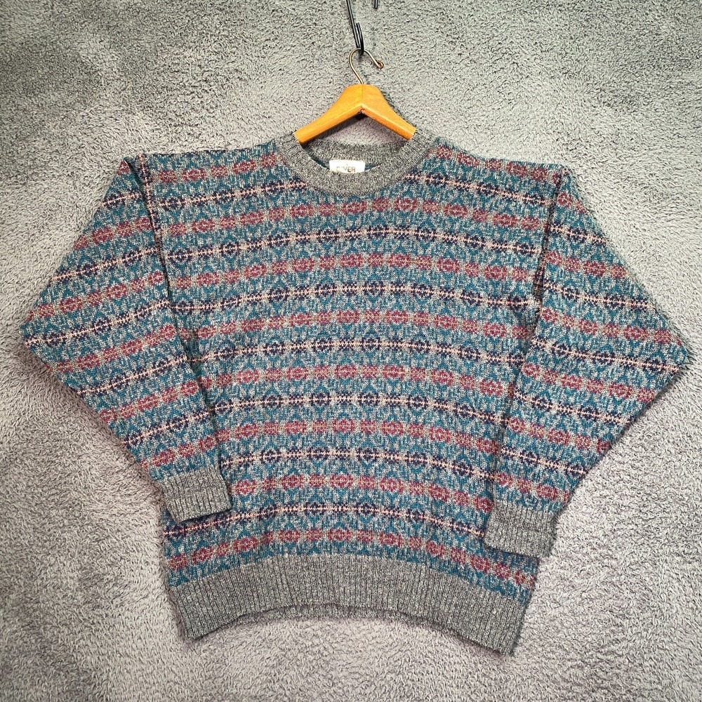 Arrow Fair Isle Wool Sweater Mens 2XLT Big Tall Salmon Stripe Crewneck Pullover